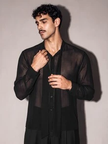 FeverCity Men's Fashion Sexy Semi-Sheer Mesh Shirt - Black - View 1