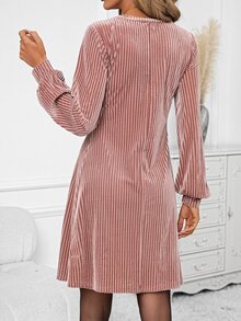 SHEIN Clasi Women's Elegant Casual Minimalist Long Sleeve V-Neck Dress Brunch Dusty Pink Autumn - Dusty Pink - View 3