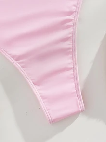 SHEIN Swim 素色連體泳衣 - 淺粉色 - 查看 3