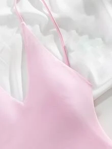 SHEIN Swim 素色連體泳衣 - 淺粉色 - 查看 4