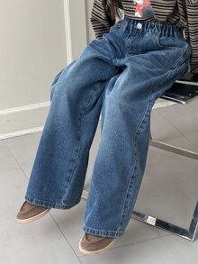 DAZY Tween Girl) Designer Straight Leg Washed Distressed Denim Jeans, Autumn/Winter - Medium Wash - View 6