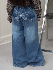 DAZY Tween Girl) Designer Straight Leg Washed Distressed Denim Jeans, Autumn/Winter - Medium Wash - View 8