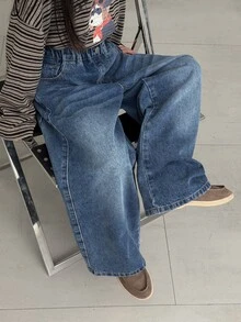 DAZY Tween Girl) Designer Straight Leg Washed Distressed Denim Jeans, Autumn/Winter - Medium Wash - View 7