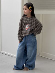 DAZY Tween Girl) Designer Straight Leg Washed Distressed Denim Jeans, Autumn/Winter - Medium Wash - View 3