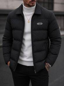Manfinity Denimwave Men's Turn-Down Collar Padded Coat, Suitable For Outdoor Wear In Autumn/Winter, Padded Coat - Black - View 3