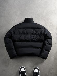 Manfinity Denimwave Men's Turn-Down Collar Padded Coat, Suitable For Outdoor Wear In Autumn/Winter, Padded Coat - Black - View 2