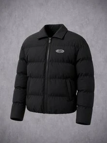 Manfinity Denimwave Men's Turn-Down Collar Padded Coat, Suitable For Outdoor Wear In Autumn/Winter, Padded Coat - Black - View 10