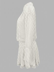 Cévolie Sexy Sheer Black Polka Dot Loose Sun Protection Shirt Waist-Cinching Ruffle Hem Short Dress - Apricot - View 3