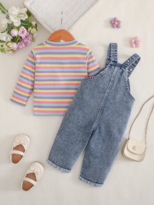 Toddler Girl Top Overalls Cute Purple Blue 3D Flower Ribbed Long Sleeve Round Neck Regular Party Family Autumn Pullover Princess Matching - Multicolor - View 3