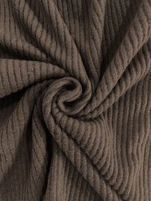 SHEIN Half-Button Ribbed Knit T-Shirt + High-Waist Vertical Stripe Wide-Leg Pants Women's Slimming Knit 2 Pieces Set - Brown - View 4