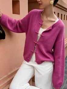 Flora Isola Flora Isola Elegant Ru Yi Button Long Sleeve Cardigan For Women - Hot Pink - View 5