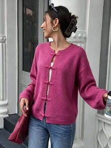 Flora Isola Flora Isola Elegant Ru Yi Button Long Sleeve Cardigan For Women - Hot Pink - View 4