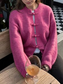 Flora Isola Flora Isola Elegant Ru Yi Button Long Sleeve Cardigan For Women - Hot Pink - View 2