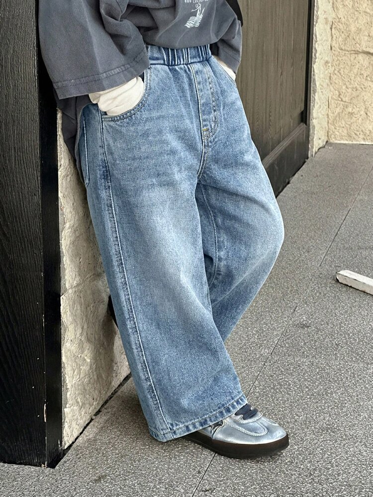 DAZY Young Boy Loose Straight Leg Jeans, All-Match Versatile Pants For Autumn - Light Wash - View 3