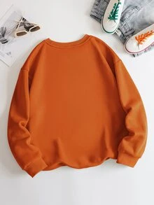 IslaSuriya Regular Fit Crew Neck Letter Print Drop Shoulder Long Sleeve Sweatshirt - Orange - View 2