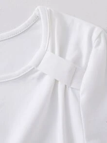 SHEIN Sparklyn ملابس علوية خريفية للفتيات المراهقات بتصميم بسيط متعدد الاستخدامات باللون الأبيض، ضيقة بأكمام طويلة وياقة غير متماثلة مع تفاصيل مجعدة ومجمعة، تي شيرت كاجوال عملي - أبيض - مشاهدة 4