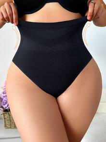 SHEIN قطعة واحدة من الملابس الداخلية المشكّلة تحت الملابس بحجم إضافي بتصميم سلس - الأسود - مشاهدة 3