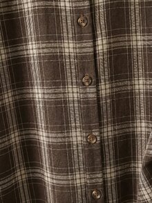 SHEIN Clasi 女款格子休閒復古 70 年代百搭日常穿著襯衫，適合辦公室、日常、學校、早午餐穿搭，感恩節、新年、80 年代上衣，棕色秋季款 - 卡其色 - 查看 6