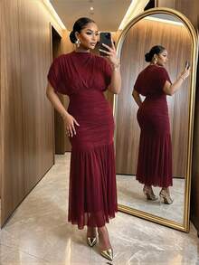 Auveirra Plus Size Women's Elegant Delicate Romantic Fashion Valentine's Day Date Night Wedding Guest Holiday Sheer Mesh 2 In 1 Extra Long Maxi Dress Summer - Red Violet - View 3