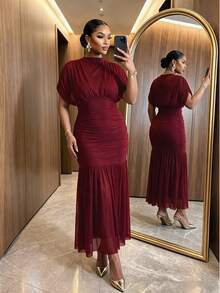 Auveirra Plus Size Women's Elegant Delicate Romantic Fashion Valentine's Day Date Night Wedding Guest Holiday Sheer Mesh 2 In 1 Extra Long Maxi Dress Summer - Red Violet - View 1