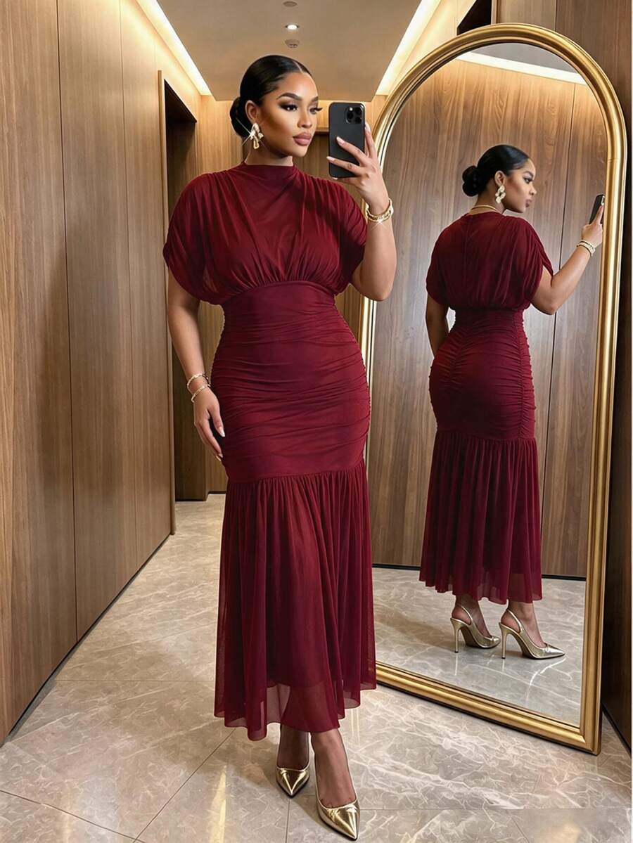 Auveirra Plus Size Women's Elegant Delicate Romantic Fashion Valentine's Day Date Night Wedding Guest Holiday Sheer Mesh 2 In 1 Extra Long Maxi Dress Summer - Red Violet - View 1