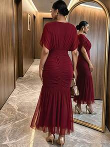 Auveirra Plus Size Women's Elegant Delicate Romantic Fashion Valentine's Day Date Night Wedding Guest Holiday Sheer Mesh 2 In 1 Extra Long Maxi Dress Summer - Red Violet - View 2