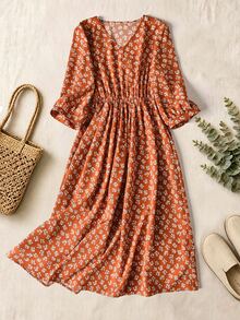 Rusticease Basic Women's Winter Floral Fall Outfits Elegant Long Dress Casual Formal Country Party Oing Out Outfits Birthday - Orange - View 2