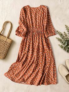 Rusticease Basic Women's Winter Floral Fall Outfits Elegant Long Dress Casual Formal Country Party Oing Out Outfits Birthday - Orange - View 3