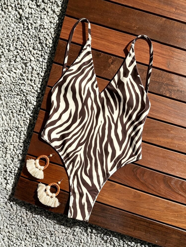 Oceva All-Over Print Backless Sexy One-Piece Swimsuit, Tight Fit For Summer - Multicolor - View 3