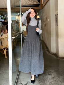 DAZY Women's Solid Color Autumn/Winter Layered Sweater Strap Dress - Light Grey - View 3