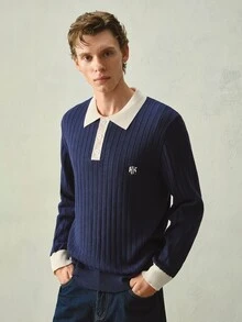 Manfinity CasualKnits Sweater Lengan Panjang Pria dengan Kancing Jacquard dan Plaket Setengah - Hitam - View 8