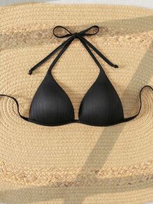 SHEIN Swim Summer Beach Halter Triangle Bikini Top - Black - View 5