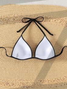 SHEIN Swim Summer Beach Halter Triangle Bikini Top - Black - View 3