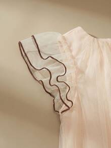 SHEIN Glamorique Kids 1件女童粉色网纱短袖蛋糕裙，优雅公主风薄纱裙摆，可爱A字廓形，适合派对装扮和夏季穿着 - 粉色 - 查看 7