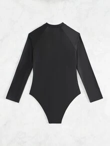 SHEIN Swim Summer Beach Colorblock One-Piece Sport Swimsuit - Black - View 7