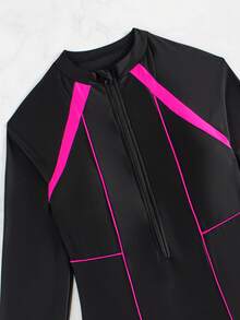 SHEIN Swim Summer Beach Colorblock One-Piece Sport Swimsuit - Black - View 5