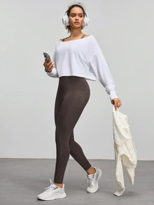 Eassivo Eassivo Women's Solid Color High Waist Seamless Leggings - Brown - View 7