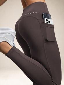 Eassivo Eassivo Women's Solid Color High Waist Seamless Leggings - Brown - View 3