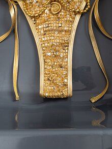 Swim SXY 2026 Sequin, Pearl, Shell & Metallic Grid Micro Triangle Sexy Bikini Set, Beach Wear - Gold - View 4