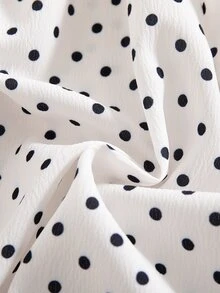 SHEIN Genkimix Kids Girls' Autumn/Winter Square Neck Long Sleeve White And Black Polka Dot Print Dress Back V-Neck Hidden Zipper Big Bow Cute Elegant Party Vacation Dress - Beige - View 6