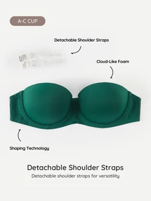 Bralution Bra Balconette Berkawat dengan Bantalan Warna Hijau Zaitun, Memberikan Dukungan Tinggi, Mengangkat dan Membentuk Belahan Dada, Tali Bahu yang Dapat Dilepas, Nyaman Dipakai - Dark Green - View 6