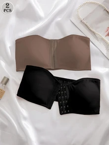 Wedaily 2pcs/Set Multicolor Women Underwear Bra, Front Closure Padded Plunge Bra - Multicolor - View 7