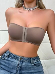 Women's Front Closure Push-Up Bra Cup Padded Underwear - Mocha Brown - View 4