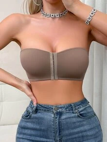 Women's Front Closure Push-Up Bra Cup Padded Underwear - Mocha Brown - View 5