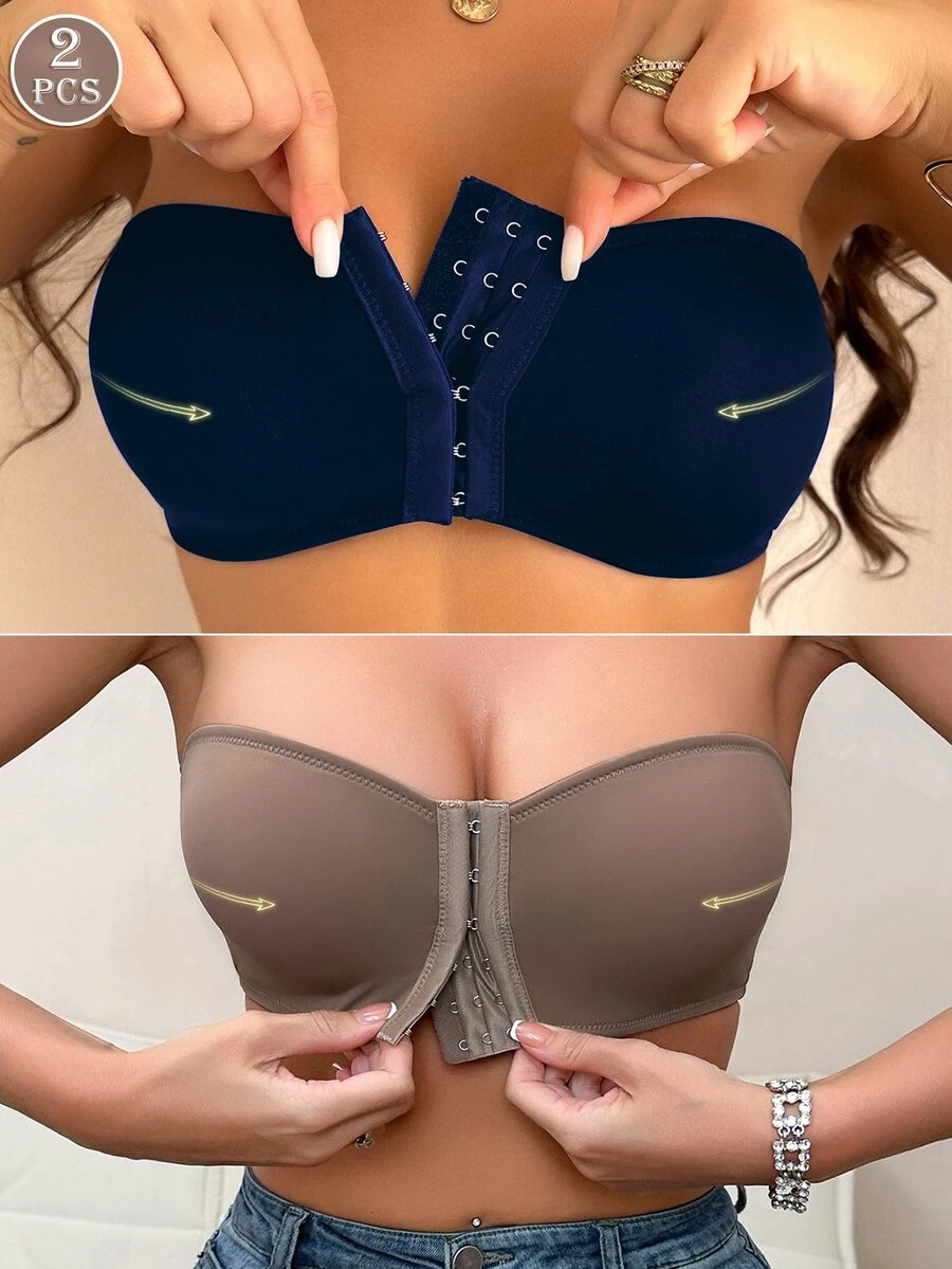 Wedaily 2pcs Women Multicolor Underwear Set, Front Closure Push-Up Padded Bra - Multicolor - View 1