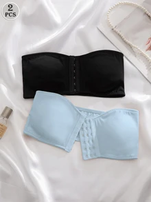 Wedaily 2pcs/Set Multi-Color Women's Underwear Bra, Front Closure Padded Bra - Multicolor - View 3
