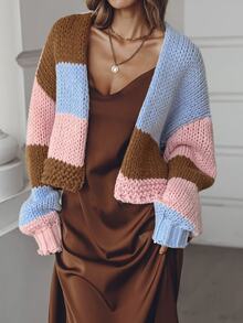 Balvessa Women's Autumn/Winter Casual Colorblock Patchwork Cardigan - Multicolor - View 7