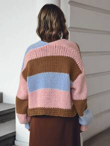 Balvessa Women's Autumn/Winter Casual Colorblock Patchwork Cardigan - Multicolor - View 3