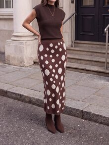 Balvessa Women's Autumn/Winter Polka Dot Knit Skirt - Multicolor - View 4