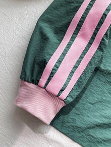 SHEIN Tween女孩休閒新款秋冬時尚海軍藍與白色條紋拼接長袖拉鍊夾克與長褲2件套，返校季，秋冬服飾，開襟夾克套裝 - 綠色 - 查看 4